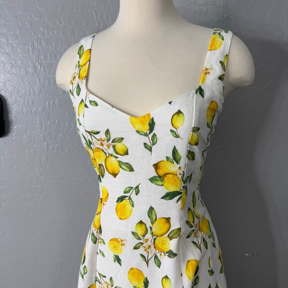 Cynthia Rowley Linen-Blend Lemon Print Dress, White/Yellow, 6 - Picture 3 of 8
